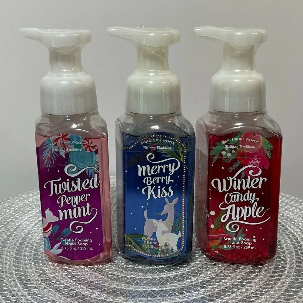 BBW Twisted Peppermint, Merry Berry Kiss and Winter Candy Apple Foaming Soap NWT